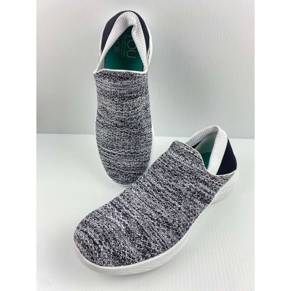 Skechers YOU Slip On Sneakers Womens 9.5 Black White Knit Walking Shoes